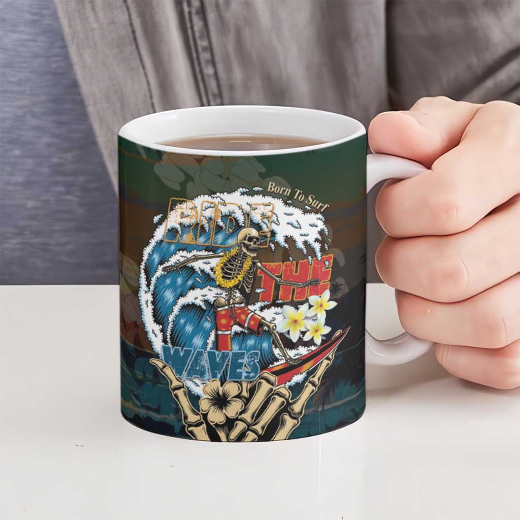 Aloha Hawaii Surfing Skull Ceramic Mug Shaka Skeleton Ride The Waves - Polynesian Pride