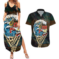 Aloha Hawaii Surfing Skull Couples Matching Summer Maxi Dress and Hawaiian Shirt Shaka Skeleton Ride The Waves - Polynesian Pride