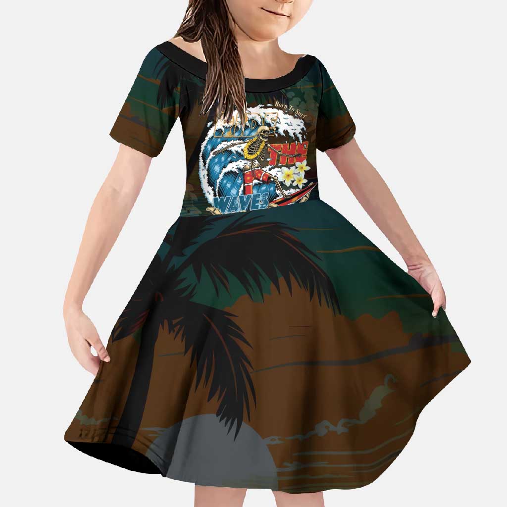 Aloha Hawaii Surfing Skull Family Matching Off Shoulder Maxi Dress and Hawaiian Shirt Shaka Skeleton Ride The Waves - Polynesian Pride