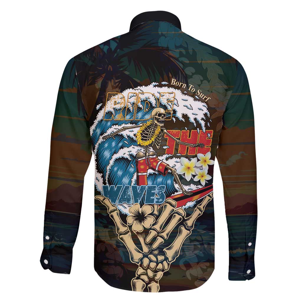 Aloha Hawaii Surfing Skull Family Matching Short Sleeve Bodycon Dress and Hawaiian Shirt Shaka Skeleton Ride The Waves - Polynesian Pride