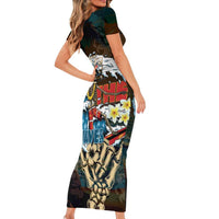 Aloha Hawaii Surfing Skull Family Matching Short Sleeve Bodycon Dress and Hawaiian Shirt Shaka Skeleton Ride The Waves - Polynesian Pride