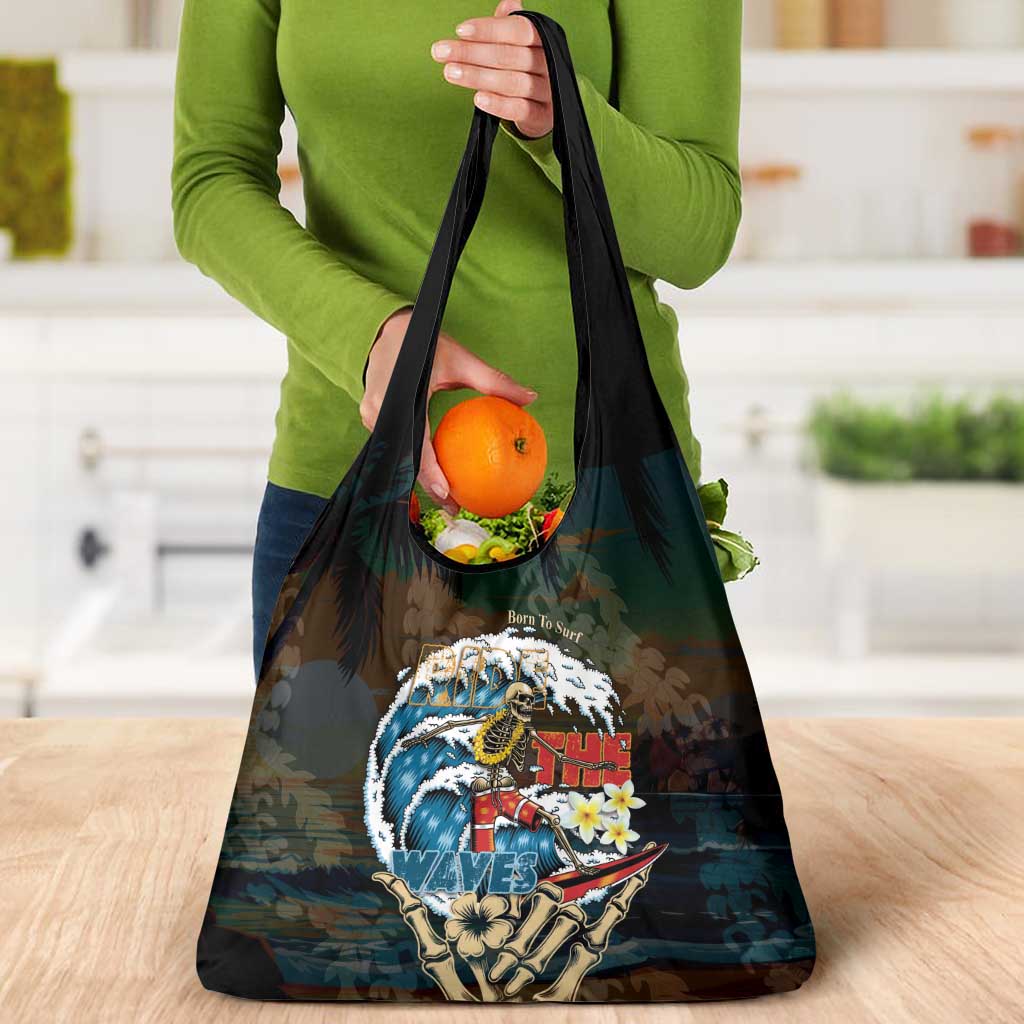 Aloha Hawaii Surfing Skull Grocery Bag Shaka Skeleton Ride The Waves - Polynesian Pride