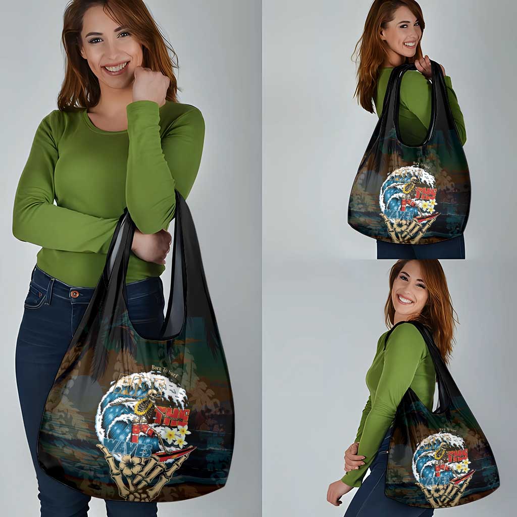 Aloha Hawaii Surfing Skull Grocery Bag Shaka Skeleton Ride The Waves - Polynesian Pride