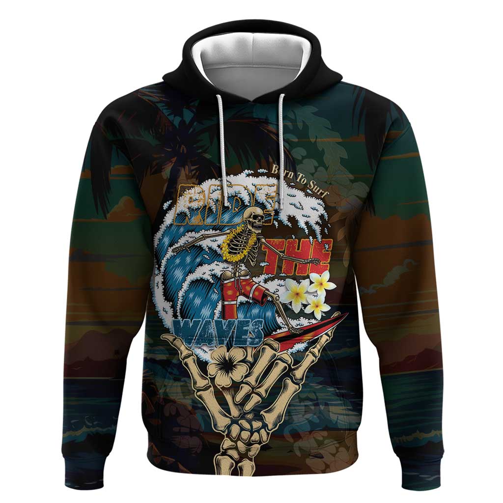 Aloha Hawaii Surfing Skull Hoodie Shaka Skeleton Ride The Waves - Polynesian Pride