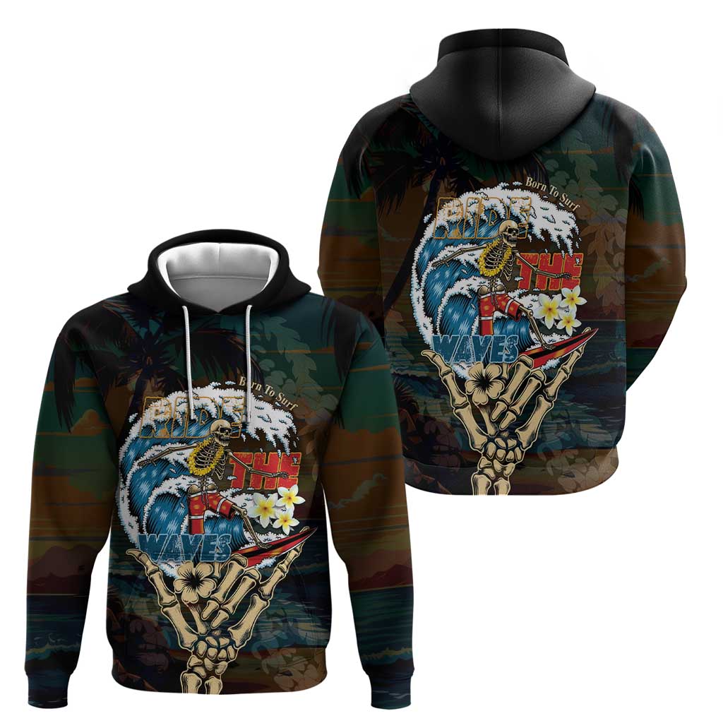 Aloha Hawaii Surfing Skull Hoodie Shaka Skeleton Ride The Waves - Polynesian Pride