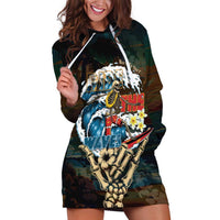 Aloha Hawaii Surfing Skull Hoodie Dress Shaka Skeleton Ride The Waves - Polynesian Pride