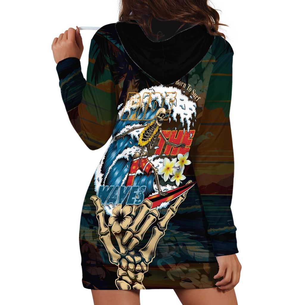 Aloha Hawaii Surfing Skull Hoodie Dress Shaka Skeleton Ride The Waves - Polynesian Pride