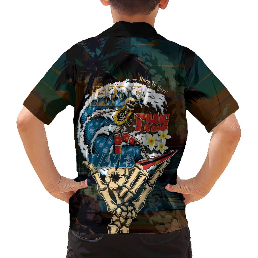 Aloha Hawaii Surfing Skull Kid Hawaiian Shirt Shaka Skeleton Ride The Waves LT14 - Polynesian Pride