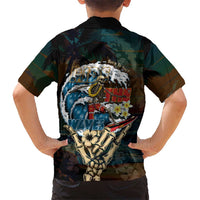 Aloha Hawaii Surfing Skull Kid Hawaiian Shirt Shaka Skeleton Ride The Waves LT14 - Polynesian Pride