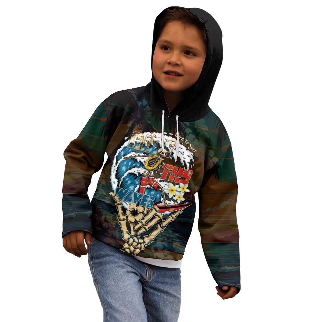 Aloha Hawaii Surfing Skull Kid Hoodie Shaka Skeleton Ride The Waves - Polynesian Pride
