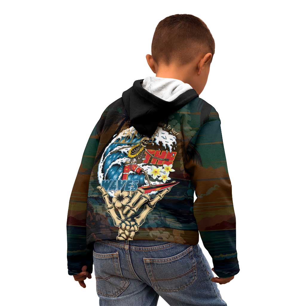 Aloha Hawaii Surfing Skull Kid Hoodie Shaka Skeleton Ride The Waves - Polynesian Pride