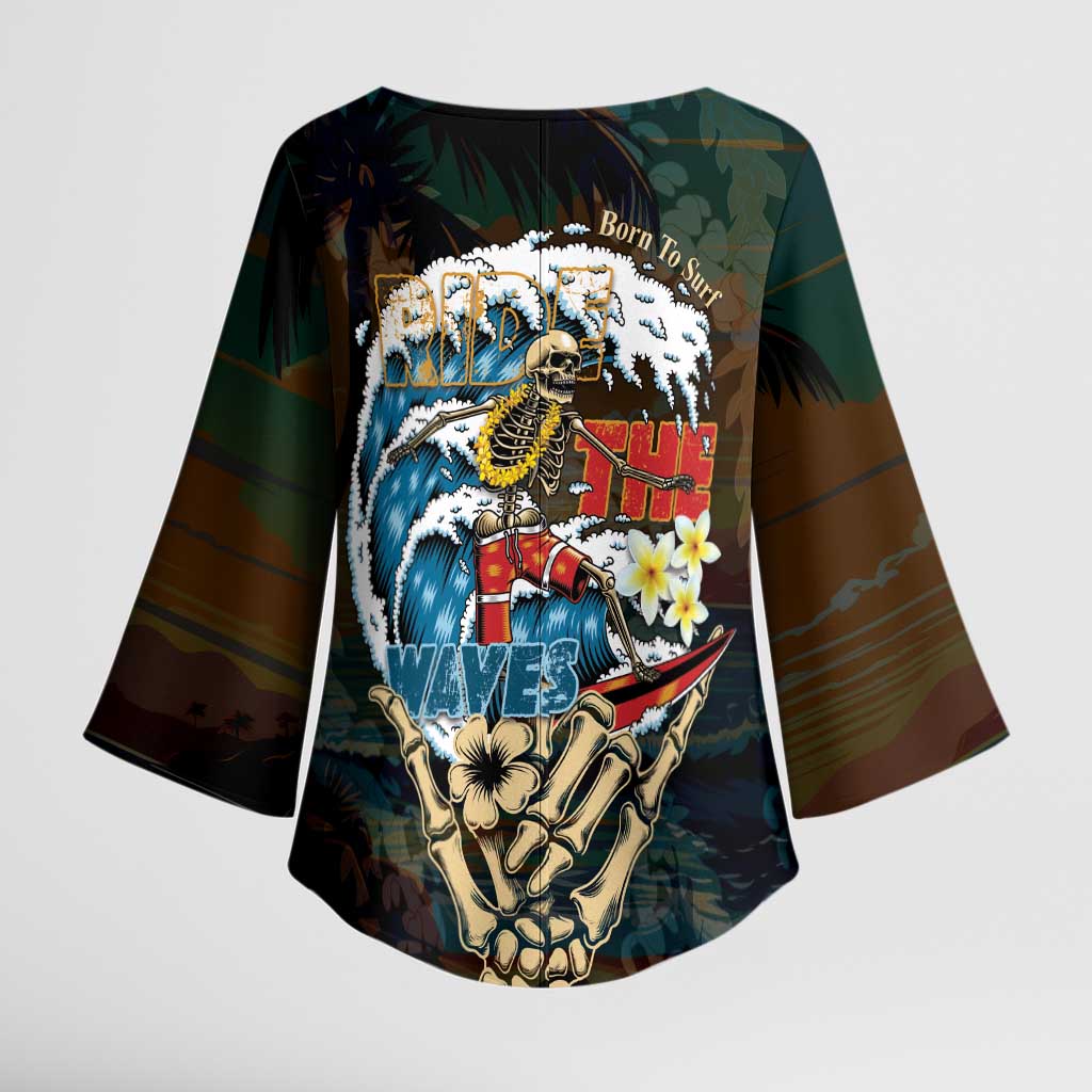 Aloha Hawaii Surfing Skull Kimono Sleeve Blouse Shaka Skeleton Ride The Waves - Polynesian Pride