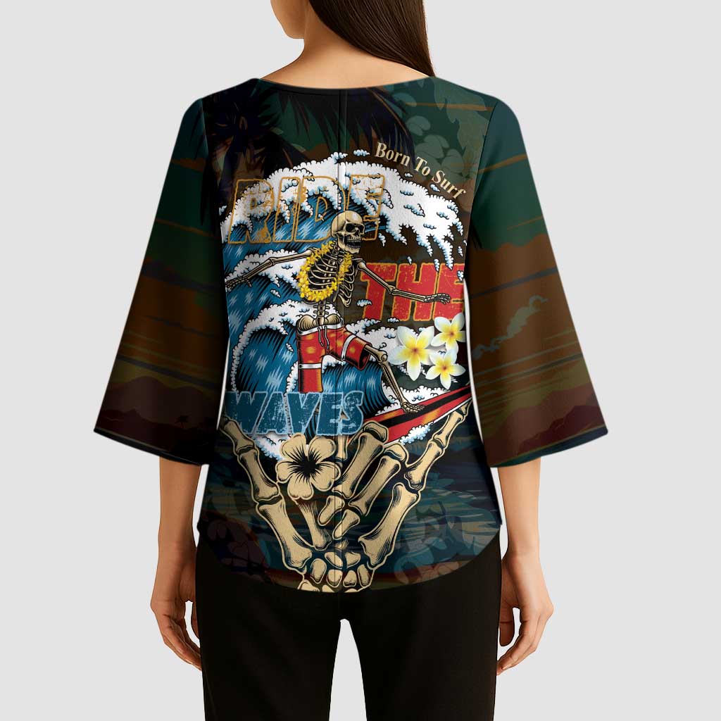 Aloha Hawaii Surfing Skull Kimono Sleeve Blouse Shaka Skeleton Ride The Waves - Polynesian Pride