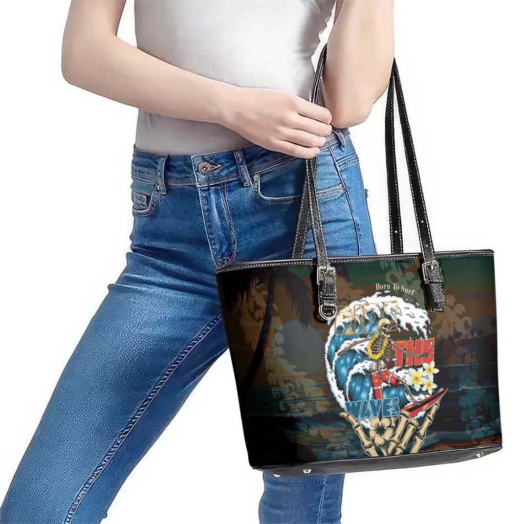 Aloha Hawaii Surfing Skull Leather Tote Bag Shaka Skeleton Ride The Waves - Polynesian Pride