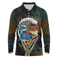 Aloha Hawaii Surfing Skull Long Sleeve Polo Shirt Shaka Skeleton Ride The Waves - Polynesian Pride