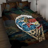 Aloha Hawaii Surfing Skull Quilt Bed Set Shaka Skeleton Ride The Waves - Polynesian Pride