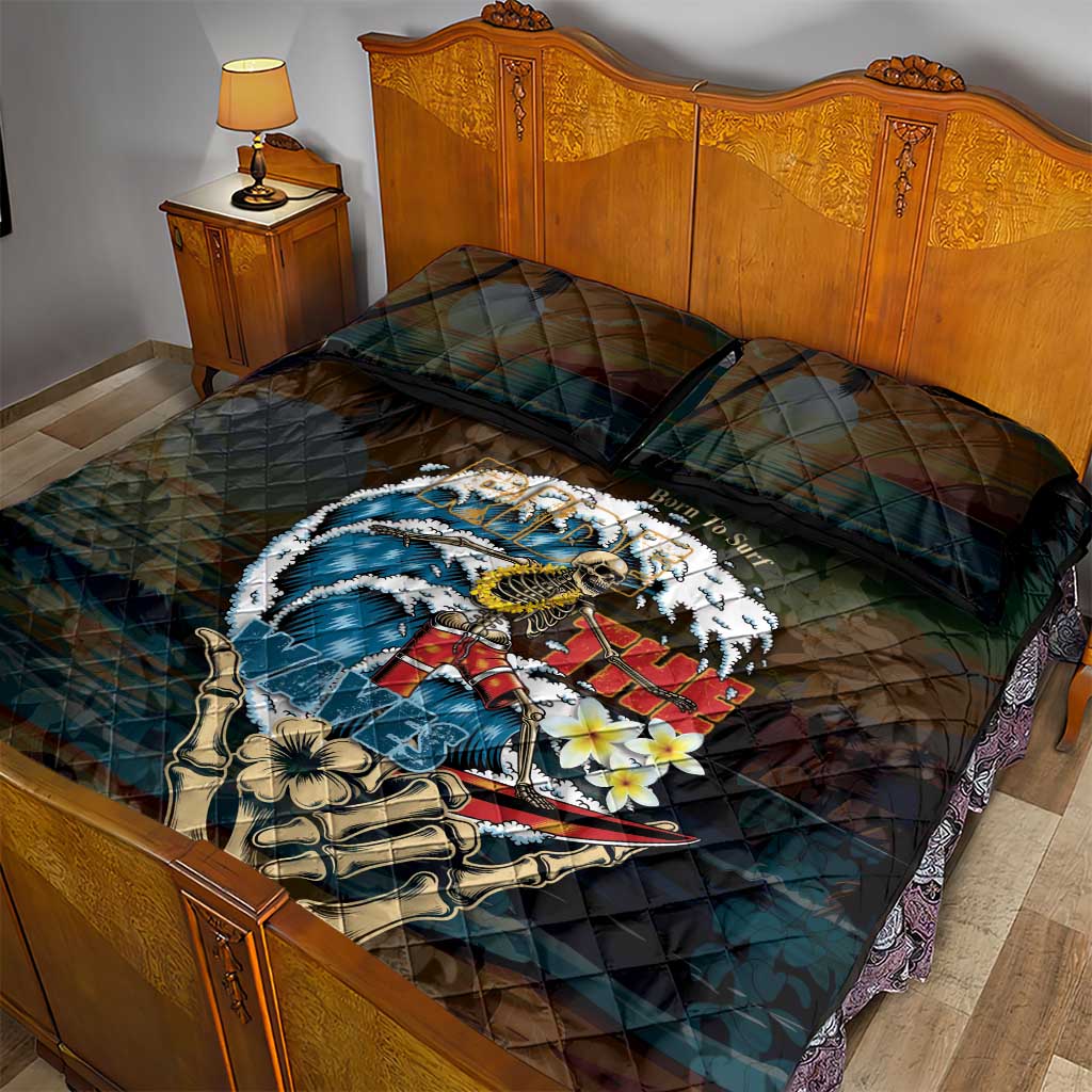 Aloha Hawaii Surfing Skull Quilt Bed Set Shaka Skeleton Ride The Waves - Polynesian Pride