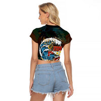 Aloha Hawaii Surfing Skull Raglan Cropped T Shirt Shaka Skeleton Ride The Waves - Polynesian Pride