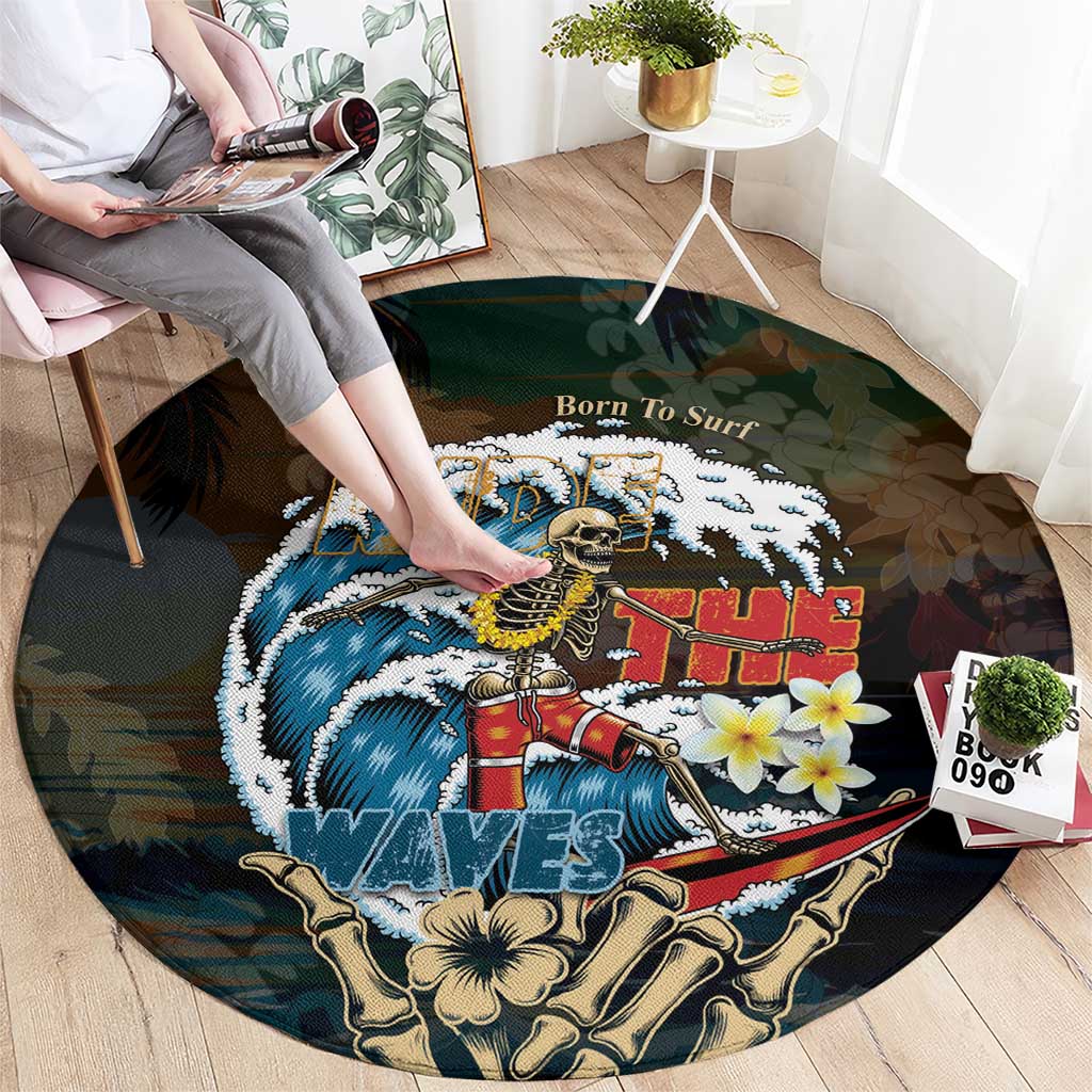 Aloha Hawaii Surfing Skull Round Carpet Shaka Skeleton Ride The Waves - Polynesian Pride