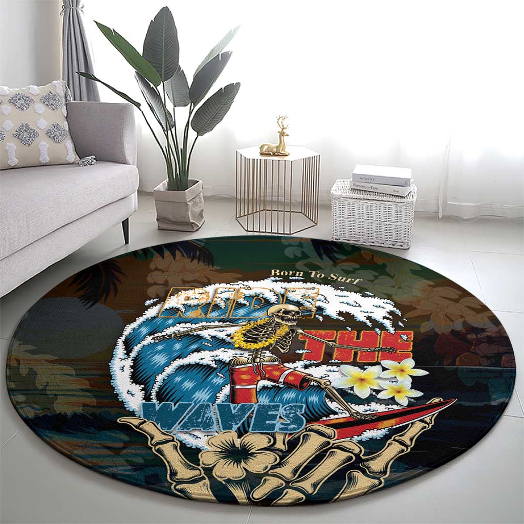 Aloha Hawaii Surfing Skull Round Carpet Shaka Skeleton Ride The Waves - Polynesian Pride
