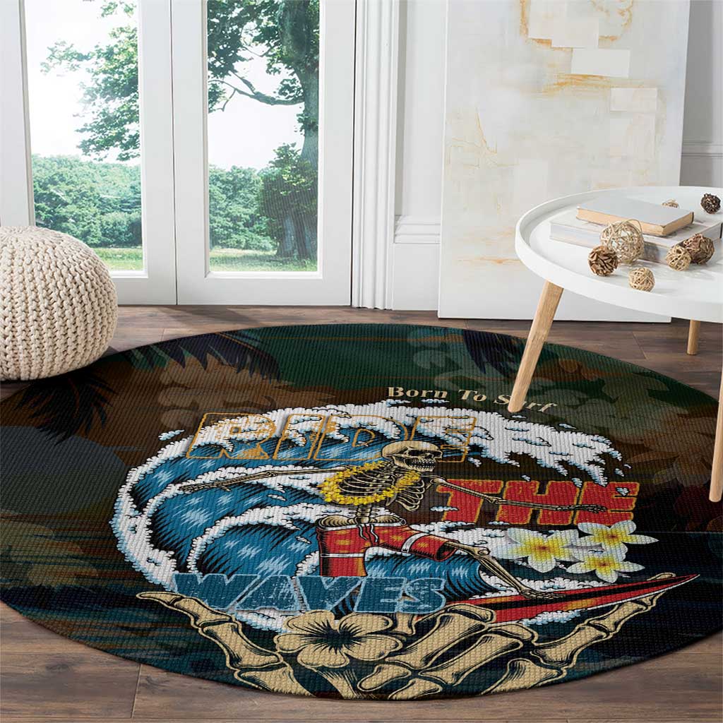 Aloha Hawaii Surfing Skull Round Carpet Shaka Skeleton Ride The Waves - Polynesian Pride