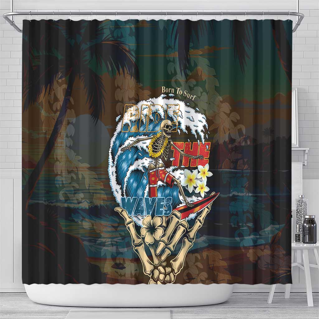 Aloha Hawaii Surfing Skull Shower Curtain Shaka Skeleton Ride The Waves - Polynesian Pride