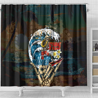 Aloha Hawaii Surfing Skull Shower Curtain Shaka Skeleton Ride The Waves - Polynesian Pride