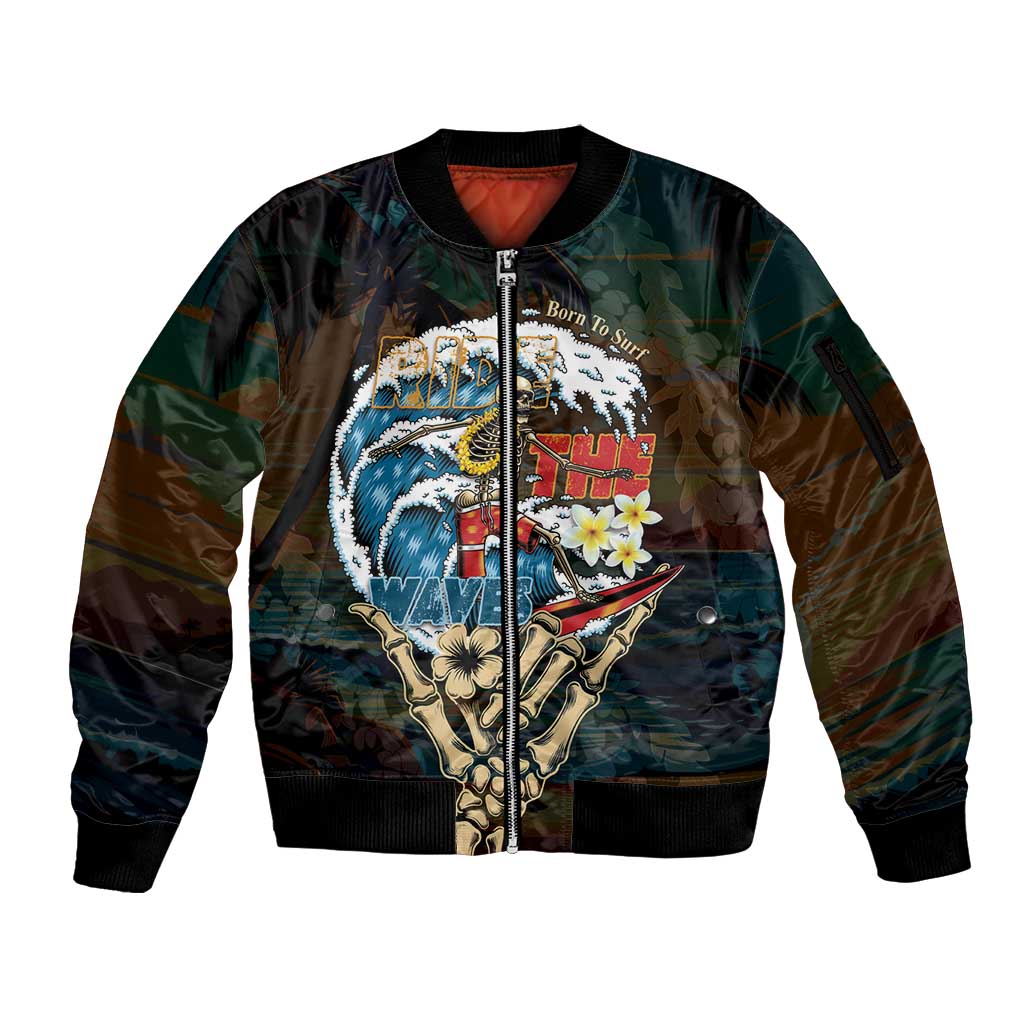 Aloha Hawaii Surfing Skull Sleeve Zip Bomber Jacket Shaka Skeleton Ride The Waves - Polynesian Pride