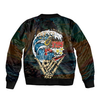 Aloha Hawaii Surfing Skull Sleeve Zip Bomber Jacket Shaka Skeleton Ride The Waves - Polynesian Pride