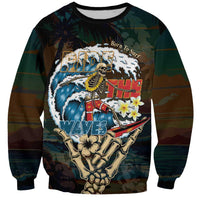 Aloha Hawaii Surfing Skull Sweatshirt Shaka Skeleton Ride The Waves - Polynesian Pride