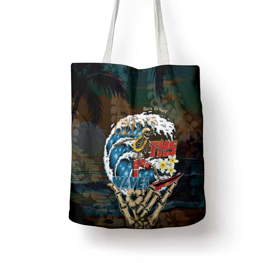 Aloha Hawaii Surfing Skull Tote Bag Shaka Skeleton Ride The Waves - Polynesian Pride