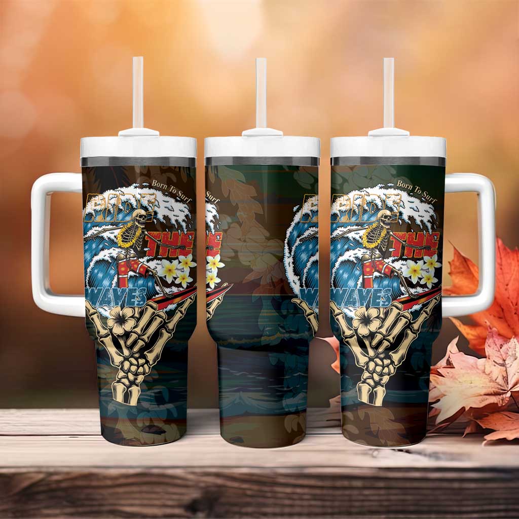 Aloha Hawaii Surfing Skull Tumbler With Handle Shaka Skeleton Ride The Waves - Polynesian Pride