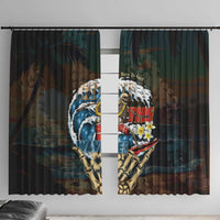 Aloha Hawaii Surfing Skull Window Curtain Shaka Skeleton Ride The Waves - Polynesian Pride