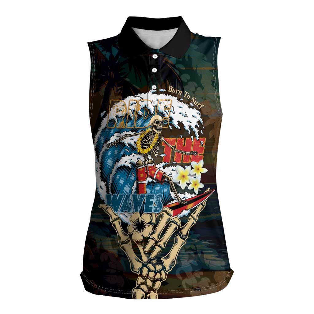 Aloha Hawaii Surfing Skull Women Sleeveless Polo Shirt Shaka Skeleton Ride The Waves - Polynesian Pride