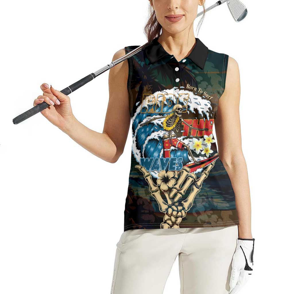 Aloha Hawaii Surfing Skull Women Sleeveless Polo Shirt Shaka Skeleton Ride The Waves - Polynesian Pride