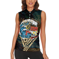 Aloha Hawaii Surfing Skull Women Sleeveless Polo Shirt Shaka Skeleton Ride The Waves - Polynesian Pride