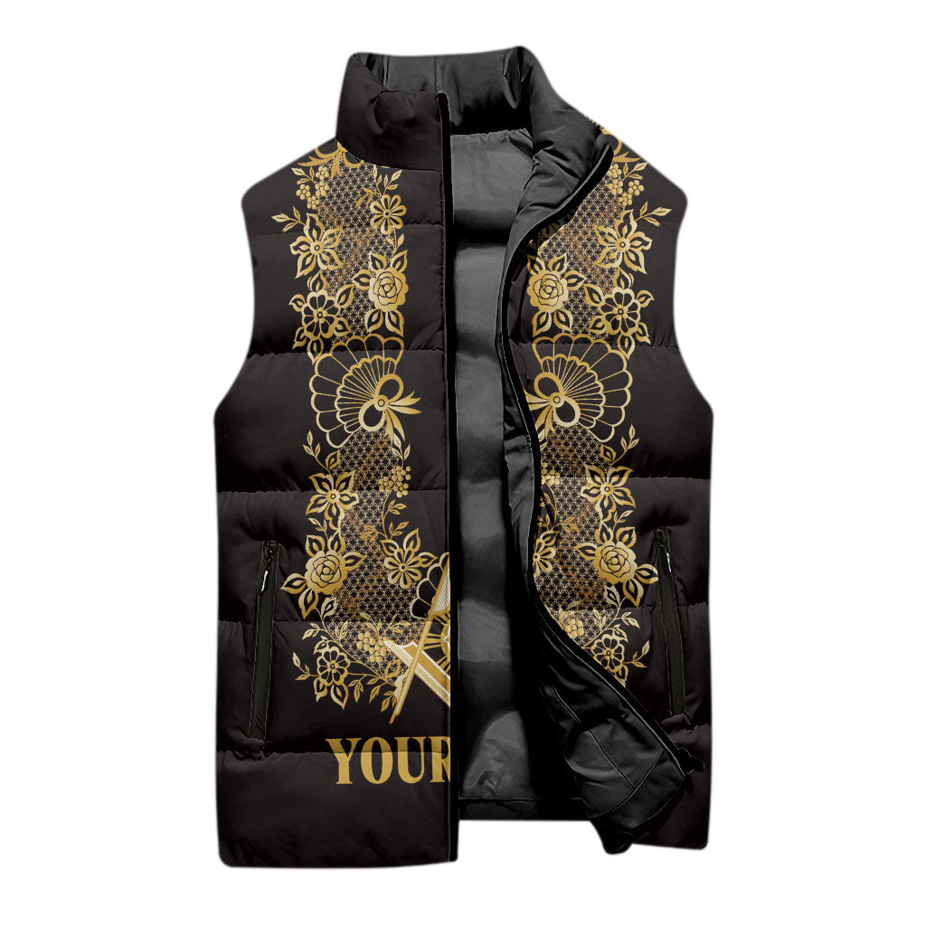 Personalised Filipino Freemasonry Sleeveless Puffer Jacket Masonic Barong Tagalog Inspired Ivory White LT14 - Polynesian Pride