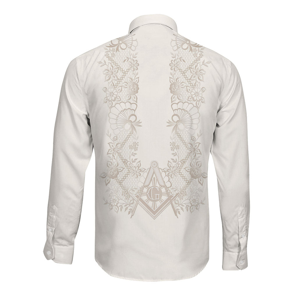 Personalised Filipino Freemasonry Long Sleeve Button Shirt Masonic Barong Tagalog Inspired Black LT14 - Polynesian Pride