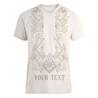 Personalised Filipino Freemasonry Women V-Neck T-Shirt Masonic Barong Tagalog Inspired Black LT14 Female Black - Polynesian Pride