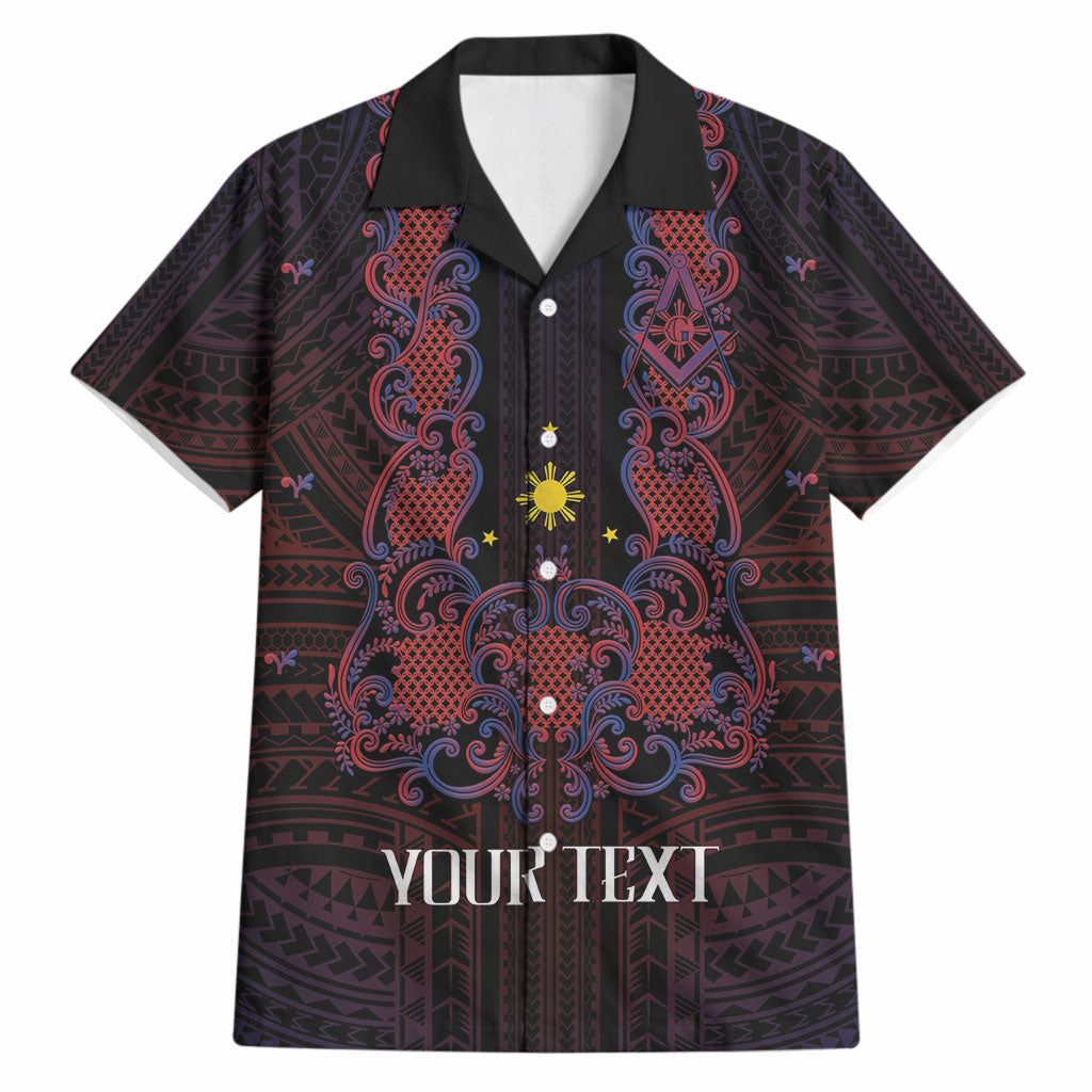 Personalised Philippines Barong Tagalog Freemasonry Hawaiian Shirt Filipino Masonic Polynesian Pattern LT14 Black - Polynesian Pride