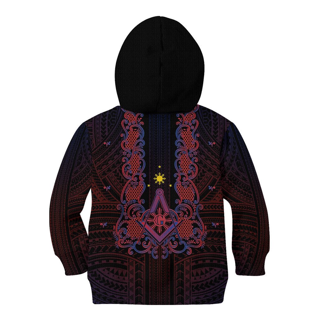 Personalised Philippines Barong Tagalog Freemasonry Kid Hoodie Filipino Masonic Polynesian Pattern LT14 - Polynesian Pride