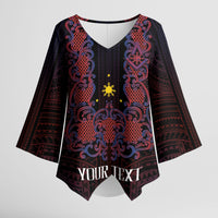 Personalised Philippines Barong Tagalog Freemasonry Kimono Sleeve Blouse Filipino Masonic Polynesian Pattern LT14 Female Black - Polynesian Pride