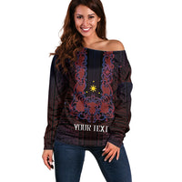 Personalised Philippines Barong Tagalog Freemasonry Off Shoulder Sweater Filipino Masonic Polynesian Pattern LT14 Women Black - Polynesian Pride