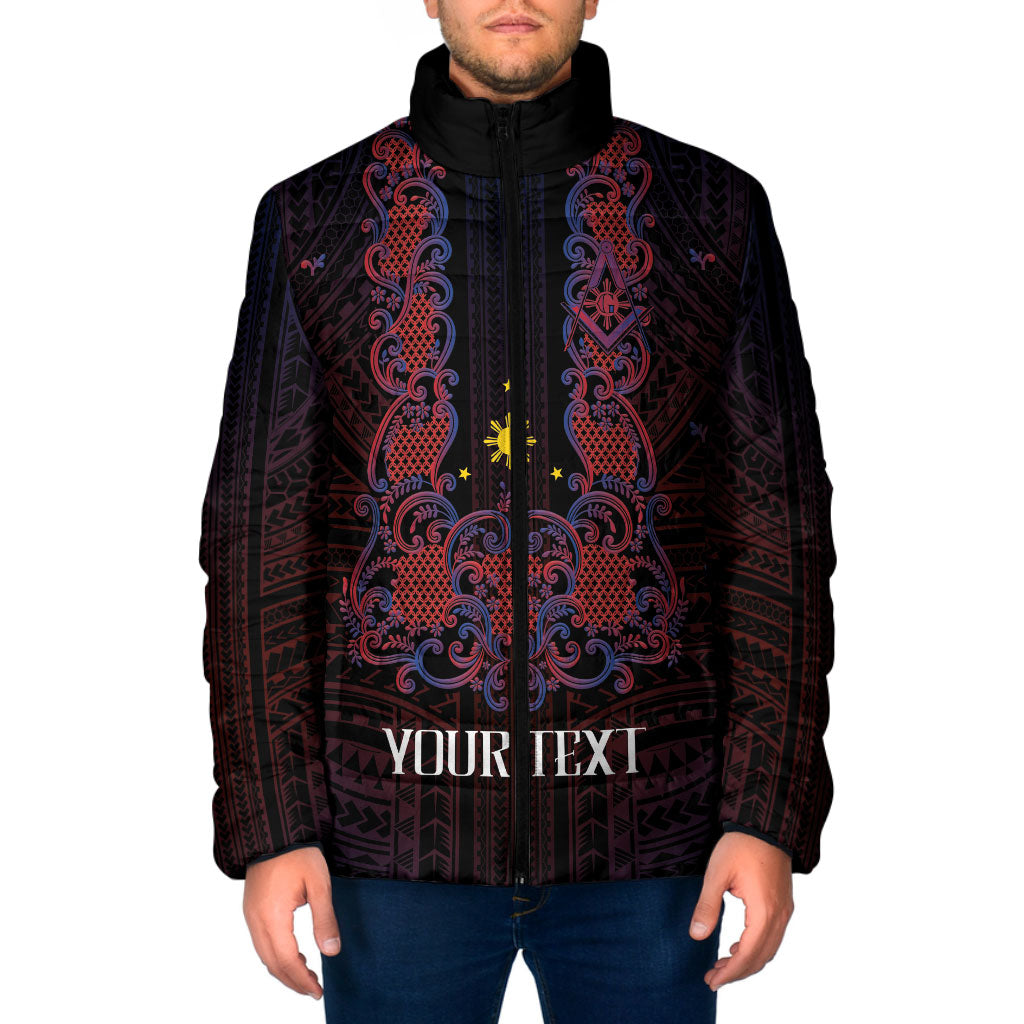 Personalised Philippines Barong Tagalog Freemasonry Padded Jacket Filipino Masonic Polynesian Pattern LT14 Men Black - Polynesian Pride