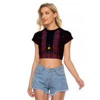 Personalised Philippines Barong Tagalog Freemasonry Raglan Cropped T Shirt Filipino Masonic Polynesian Pattern LT14 Female Black - Polynesian Pride