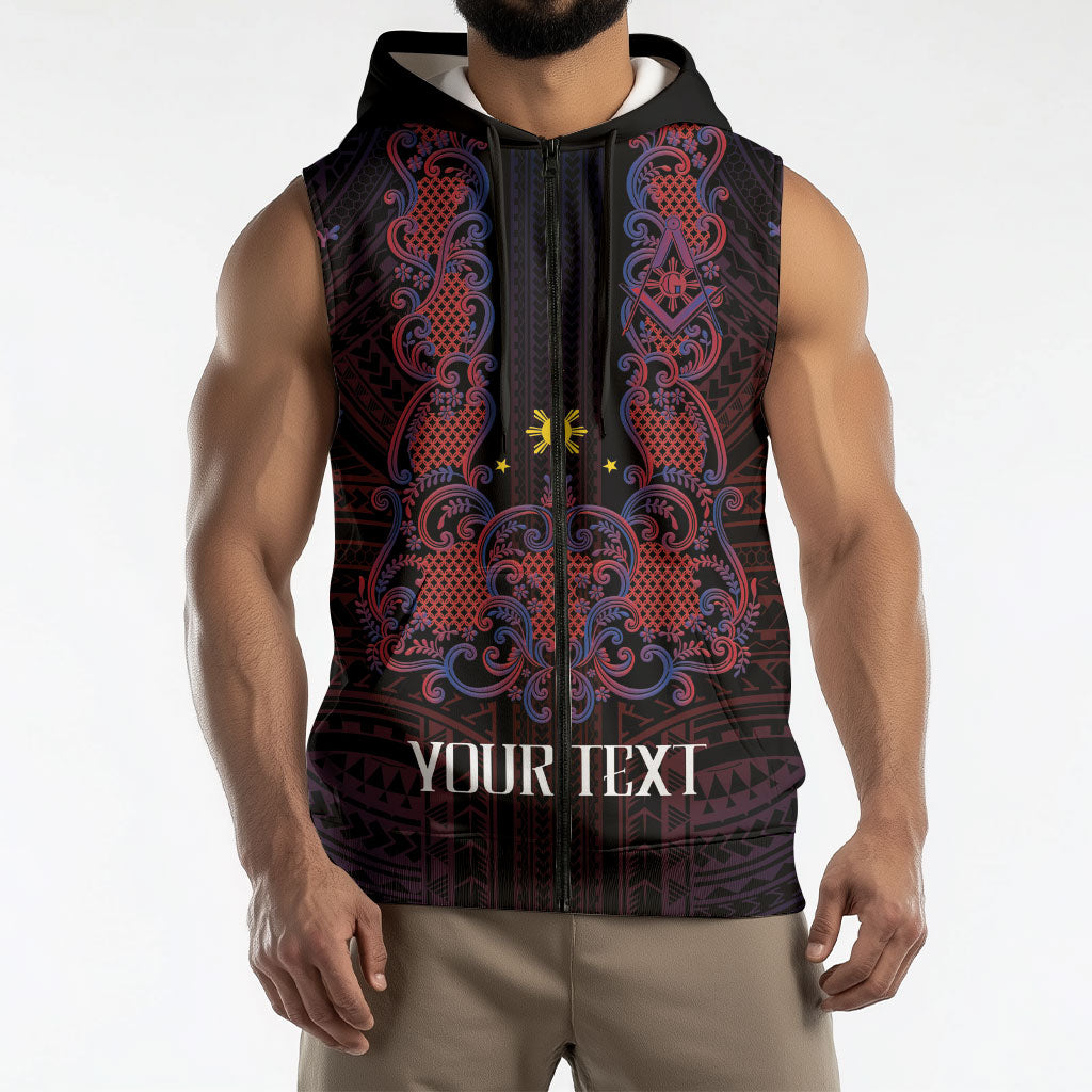 Personalised Philippines Barong Tagalog Freemasonry Sleeveless Zip Hoodie Filipino Masonic Polynesian Pattern LT14 - Polynesian Pride