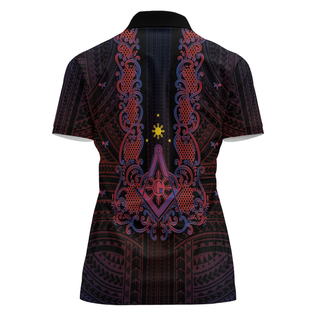 Personalised Philippines Barong Tagalog Freemasonry Women Polo Shirt Filipino Masonic Polynesian Pattern LT14 - Polynesian Pride