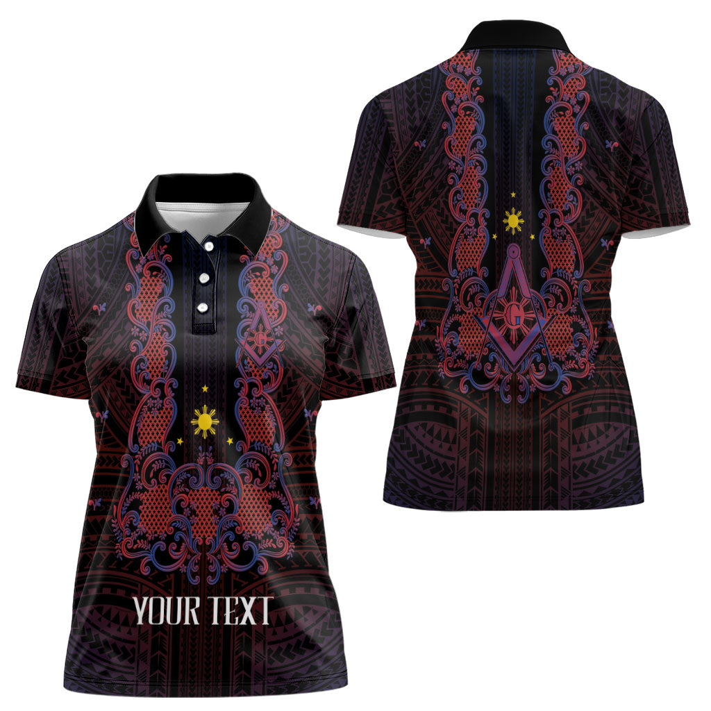 Personalised Philippines Barong Tagalog Freemasonry Women Polo Shirt Filipino Masonic Polynesian Pattern LT14 - Polynesian Pride