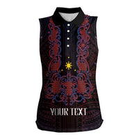 Personalised Philippines Barong Tagalog Freemasonry Women Sleeveless Polo Shirt Filipino Masonic Polynesian Pattern LT14 Female Black - Polynesian Pride