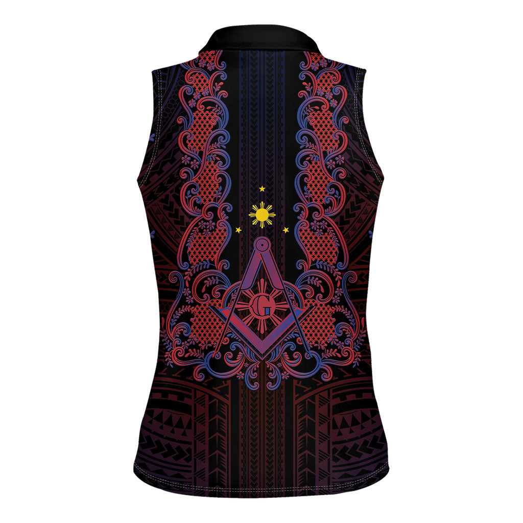 Personalised Philippines Barong Tagalog Freemasonry Women Sleeveless Polo Shirt Filipino Masonic Polynesian Pattern LT14 - Polynesian Pride